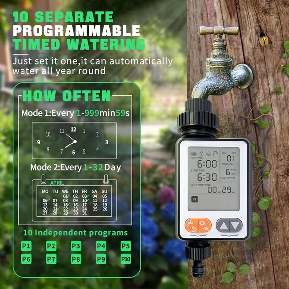 Sprinkler Timer for Garden Hose, 10 Programmable Water Timer with with Auto Rain - Picture 7 of 13